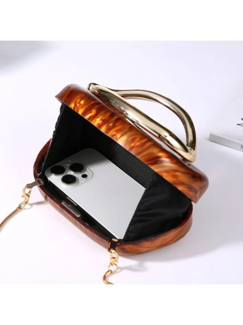 👜Women's Gold Art Deco Clutch Gold-Tone Handle Evening Party Purse Bag